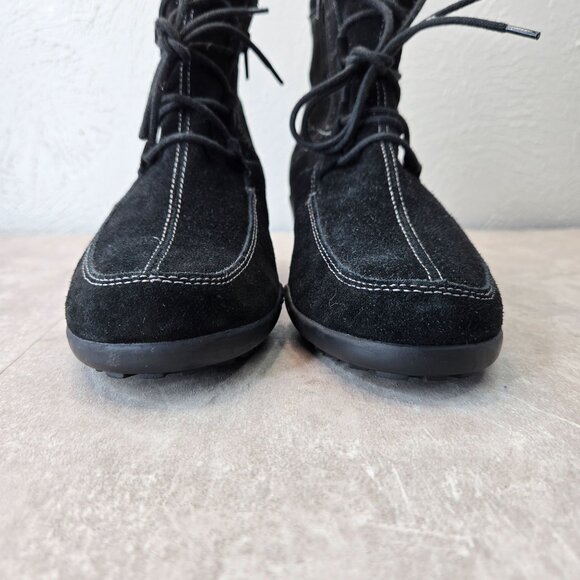 Aerosoles Ankle Boots Wedge 8 Black Suede Victorian Retro Lace Up Comfort Bootie - Picture 3 of 12